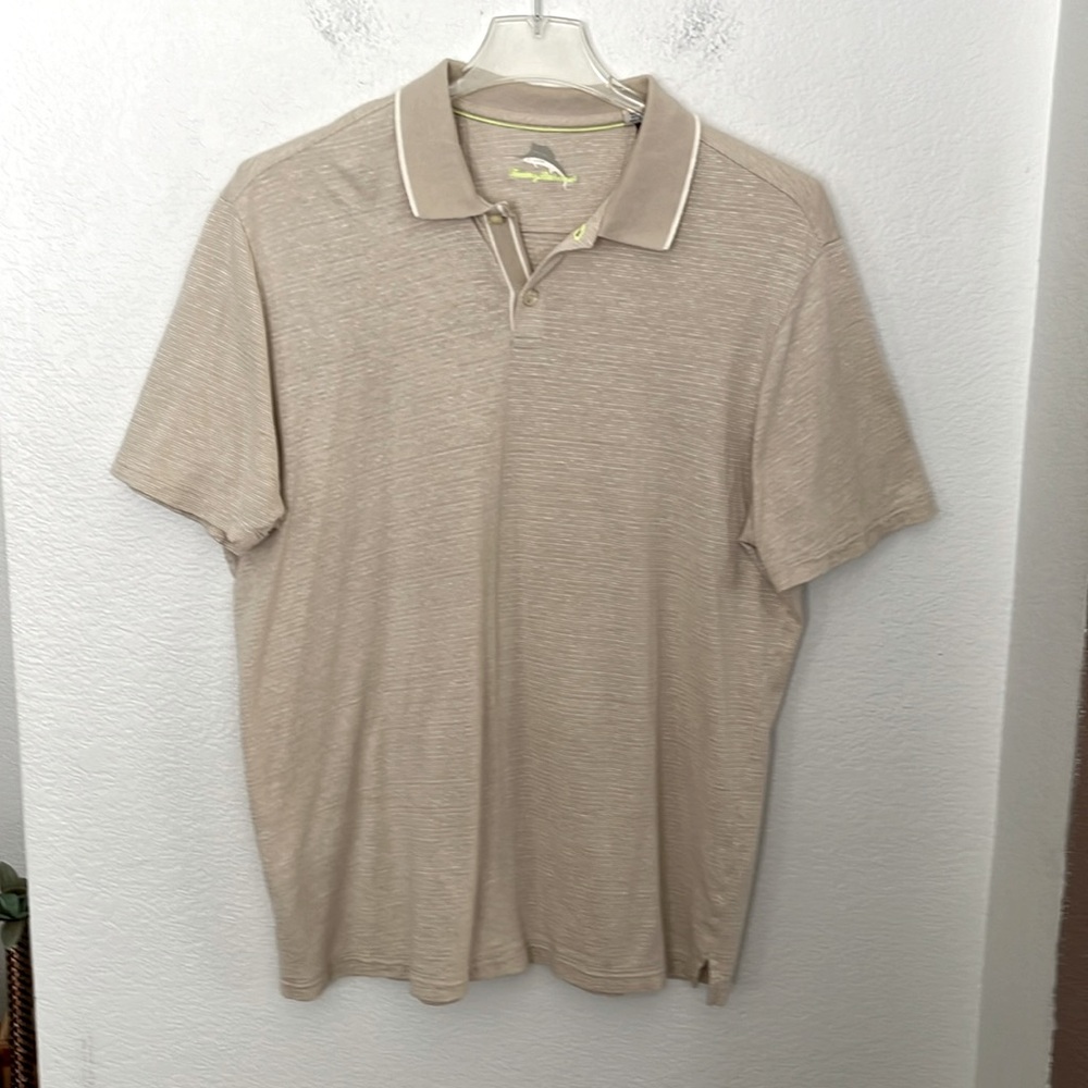 🏝️TOMMY BAHAMA POLO SHIRT LIGHT TAN  SIZE L GREAT CONDITION!